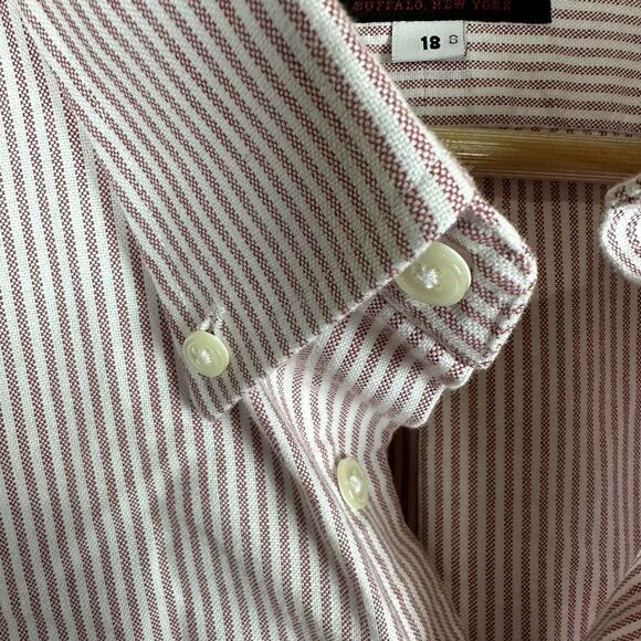 Oconnells Red Striped Vintage Single Needle Button Up Shirt EUC Men’s 18 - Picture 4 of 8